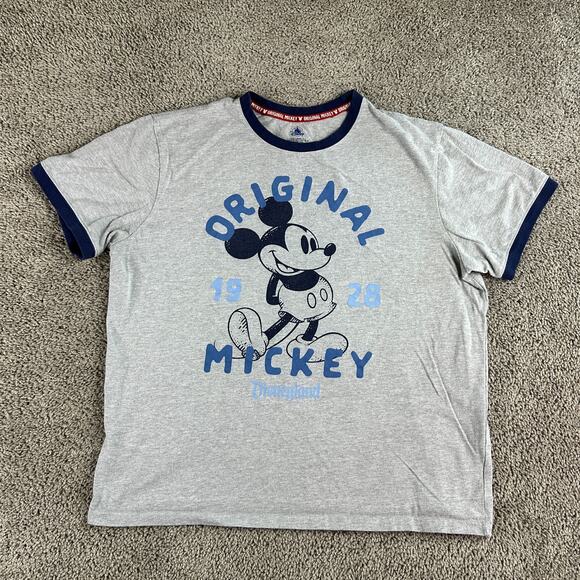 Disney Other - Disney Shirt Mens Large Gray Blue Mickey Mouse Ringer Short Sleeve Walt Disney